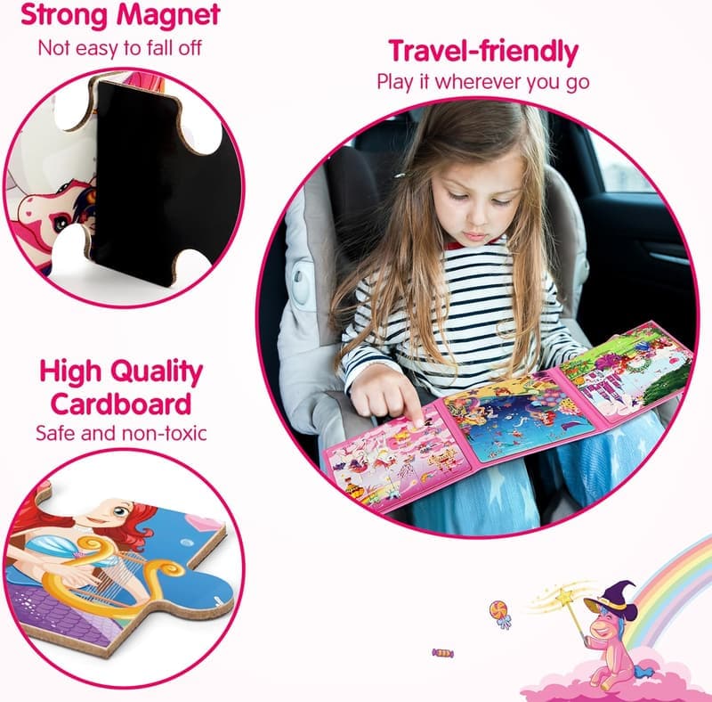 Unicorn Mermaid Princess Magnetic Travel Puzzles for Kids