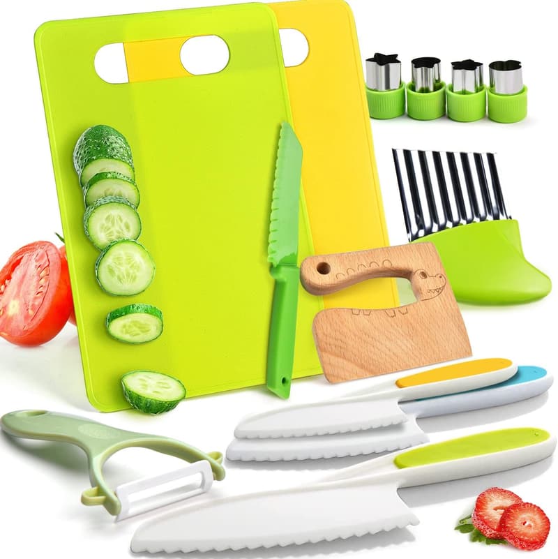 Montessori Kitchen Toy Set for Toddlers - 13 Piece Safe Cooking Set