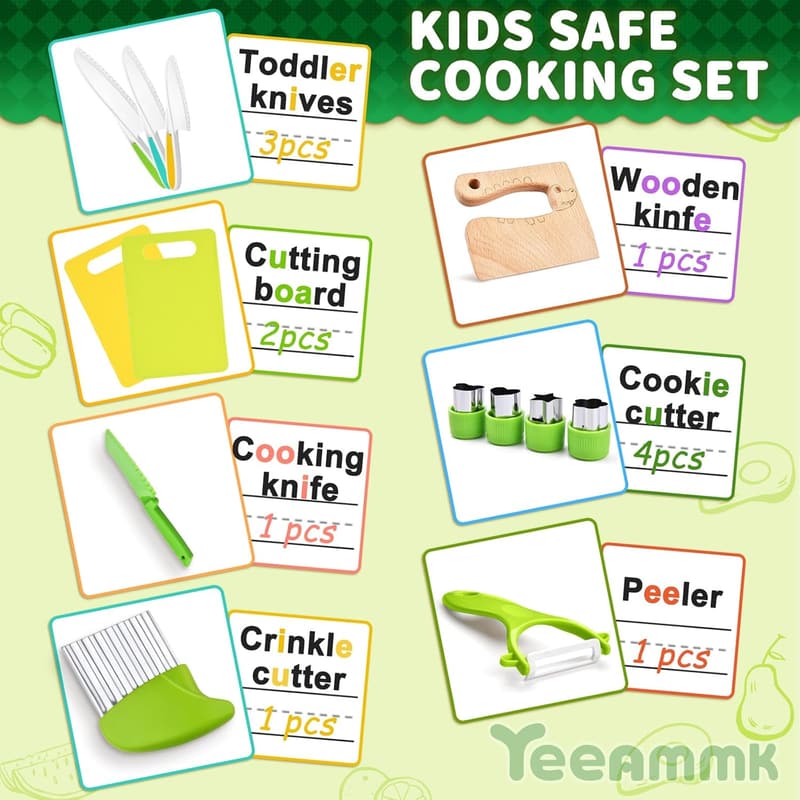 Montessori Kitchen Toy Set for Toddlers - 13 Piece Safe Cooking Set