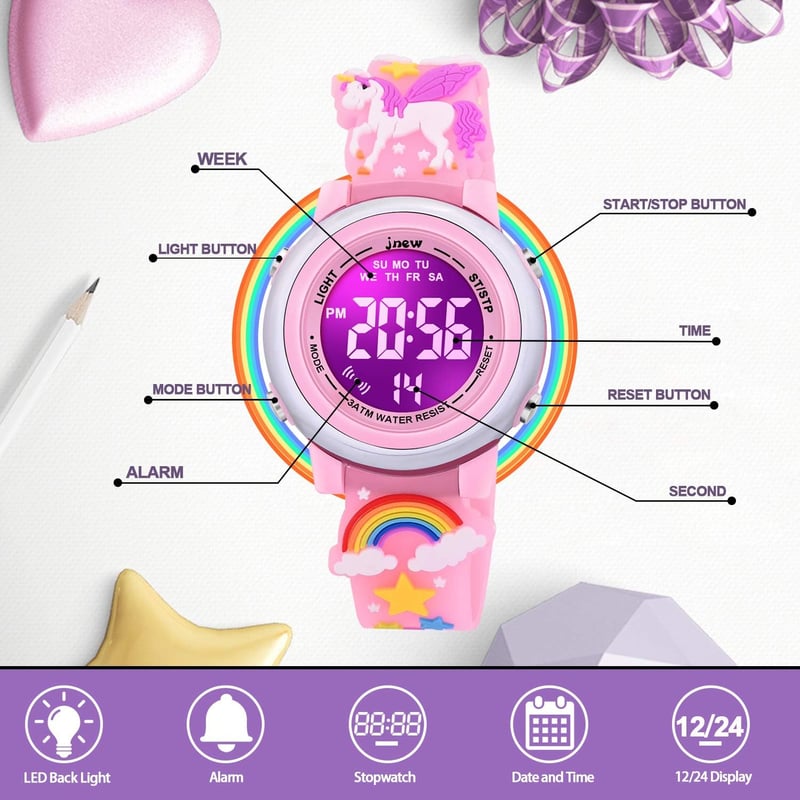 Waterproof 3D Cartoon Watches for Girls Age 3-12