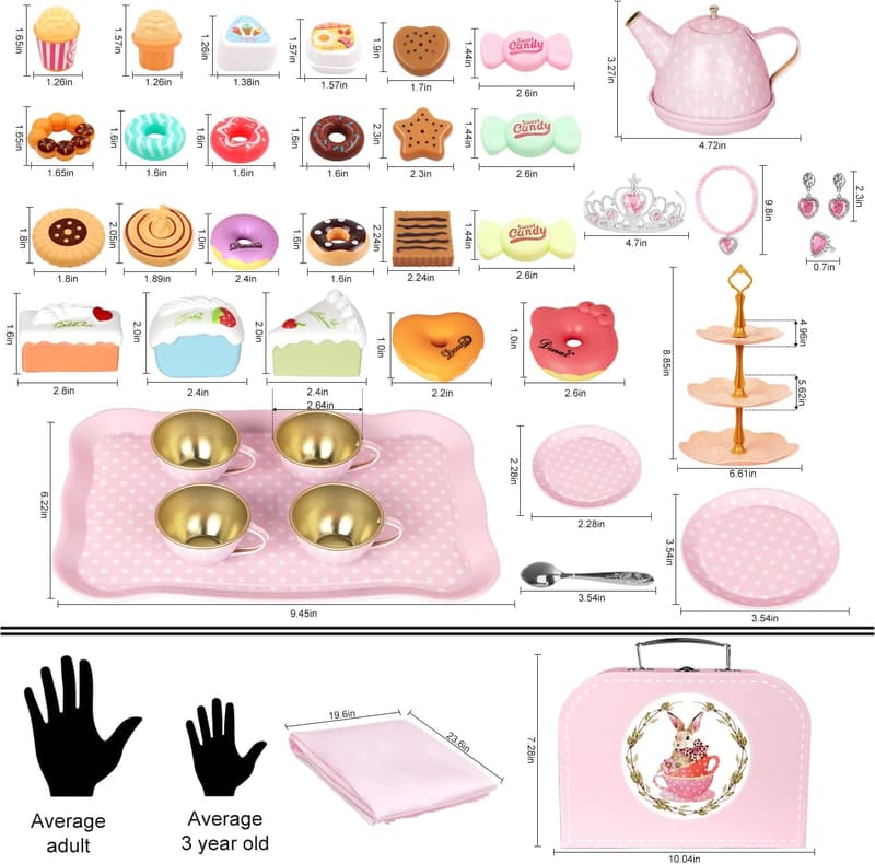 Princess Tea Party Set - 49PCS Kids' Pretend Playset, Age 3-8