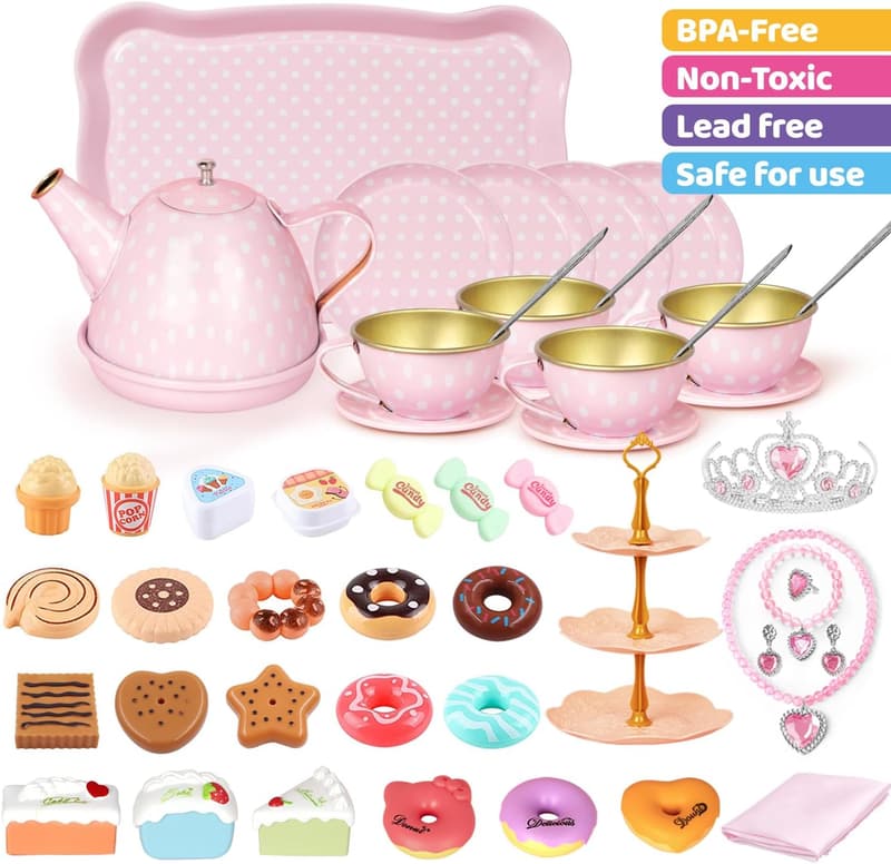 Princess Tea Party Set - 49PCS Kids' Pretend Playset, Age 3-8