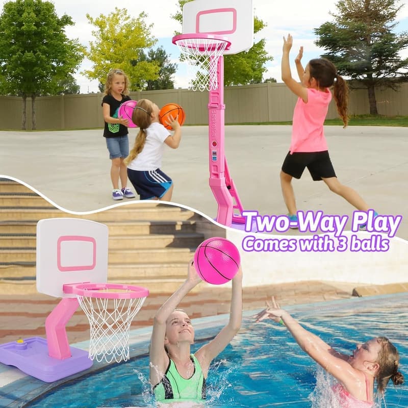 Adjustable Pink Basketball Hoop for Toddler Girls, Age 1-8