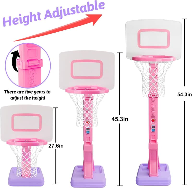 Adjustable Pink Basketball Hoop for Toddler Girls, Age 1-8
