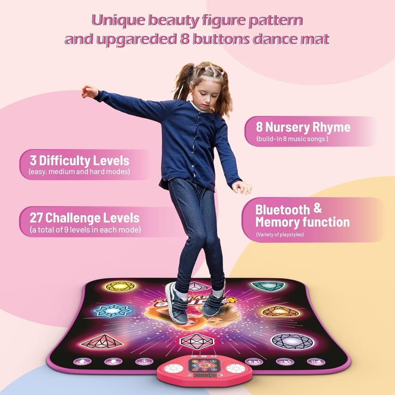Light-Up Dance Mat for Kids - 8 Game Modes, Ages 3-12