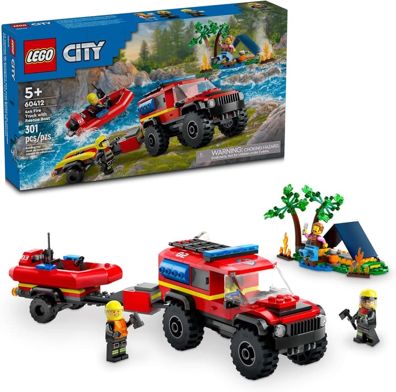 LEGO City 4x4 Fire Truck Set with Boat & Firefighter Minifigures