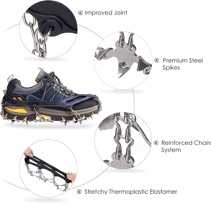 19-Spike Stainless Steel Ice Crampons for Hiking & Climbing