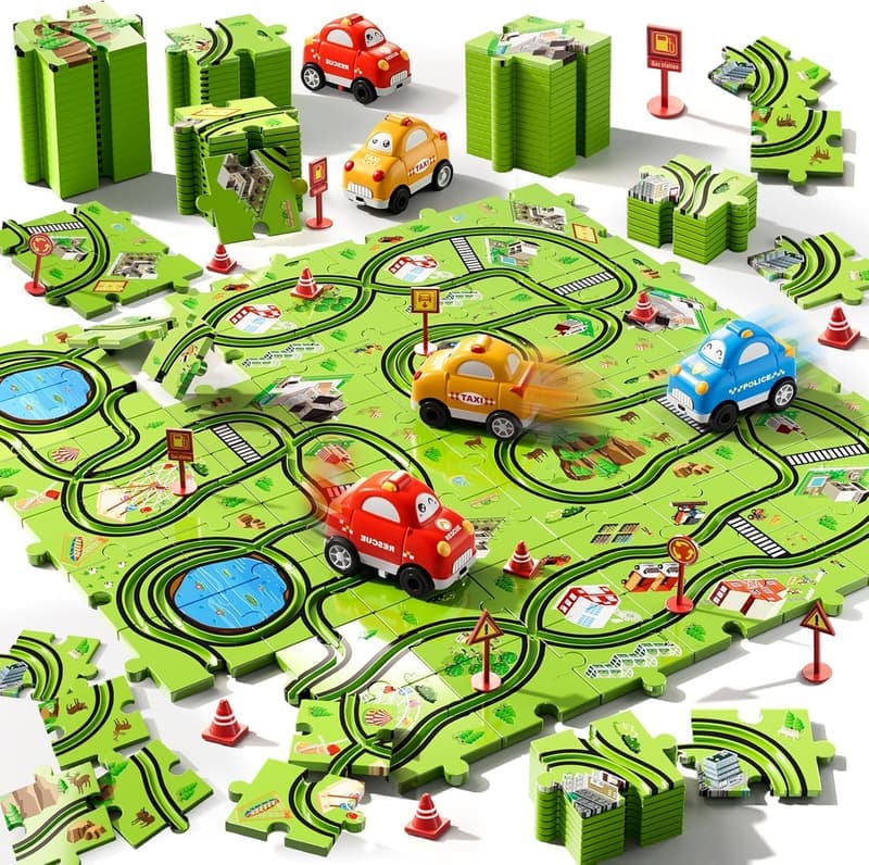 Race Track Car Puzzle Set for Kids Ages 3-6 - 64 PCS
