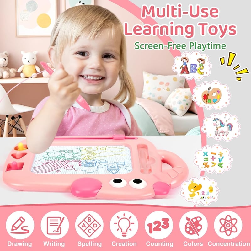 Magnetic Drawing Board for Toddlers - Erasable Doodle Pad (Pink)