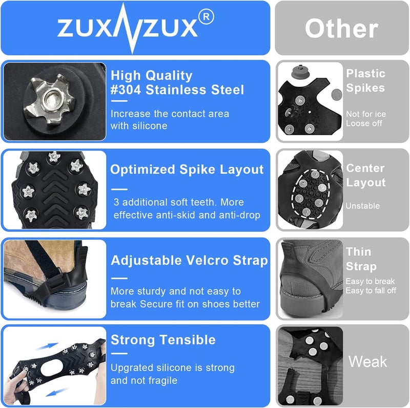 Winter Hiking Crampons with Silicone Stainless Steel Grippers