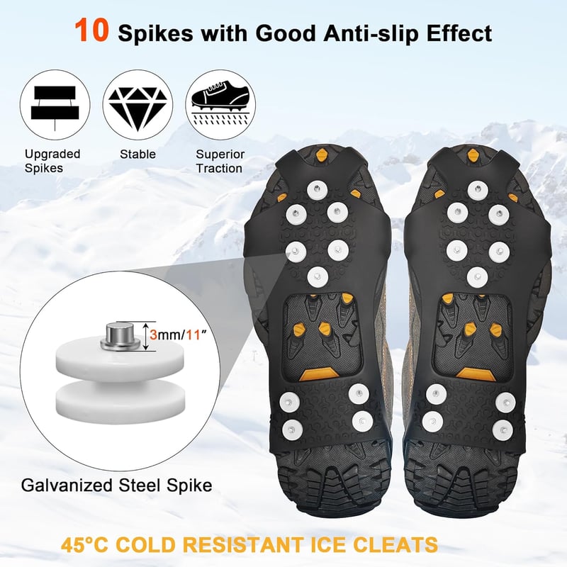 Stretchable Snow Grips with 10 Nail Spikes for Winter Activities