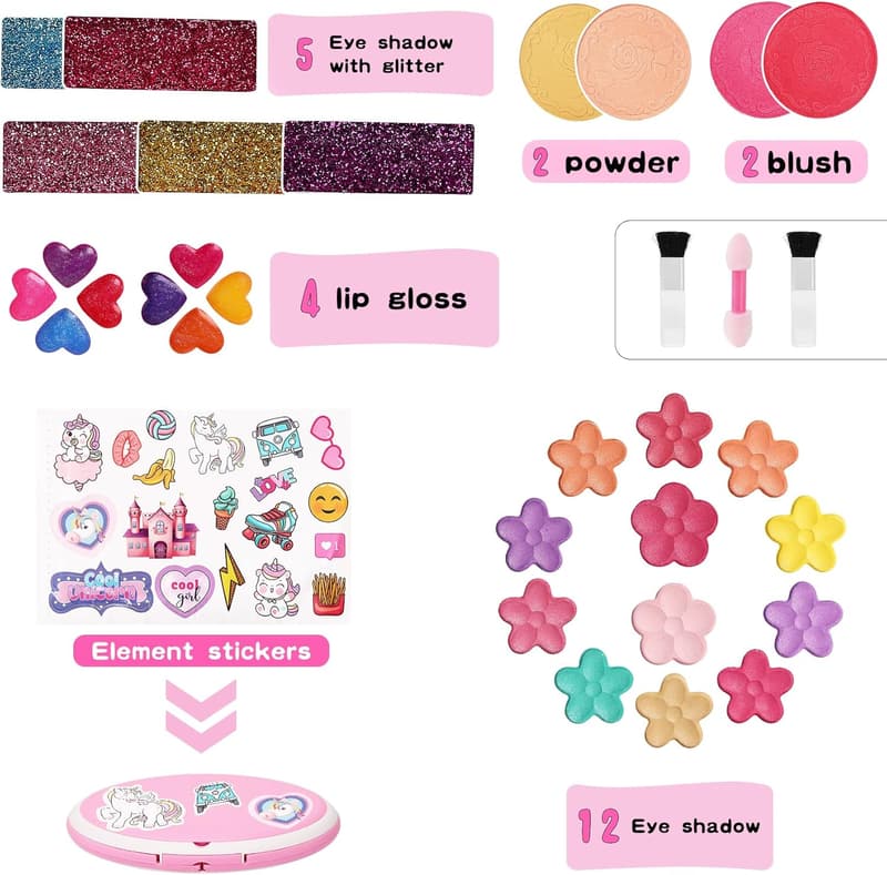 Kids Non-Toxic Makeup Kit with Mirror - Ideal Birthday Gift