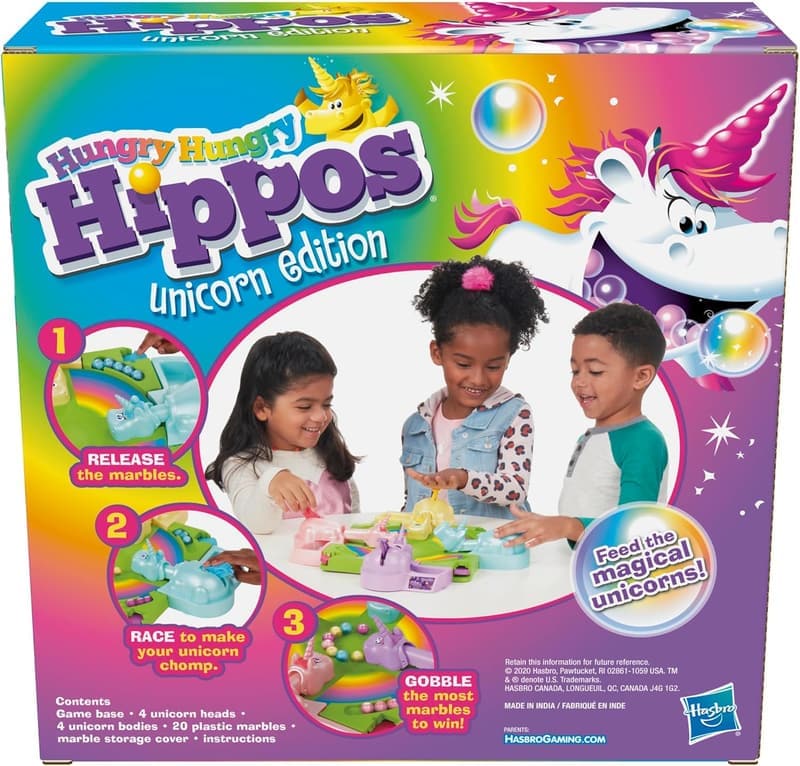 Unicorn Edition Hungry Hungry Hippos Game for Kids Ages 4+