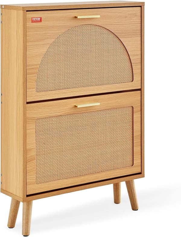 Entryway Shoe Storage Cabinet with Rattan Doors and 2 Drawers