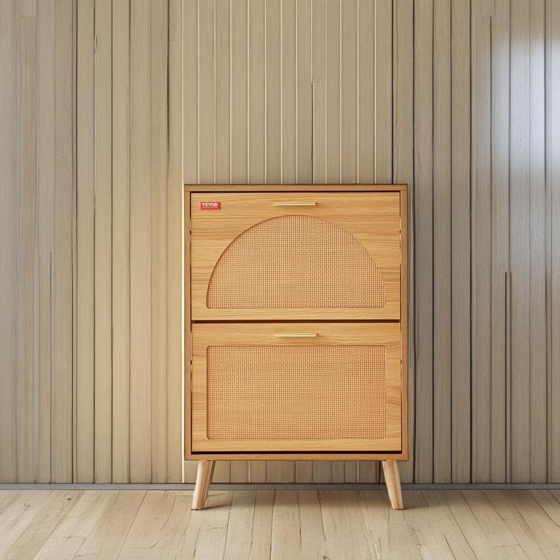 Entryway Shoe Storage Cabinet with Rattan Doors and 2 Drawers