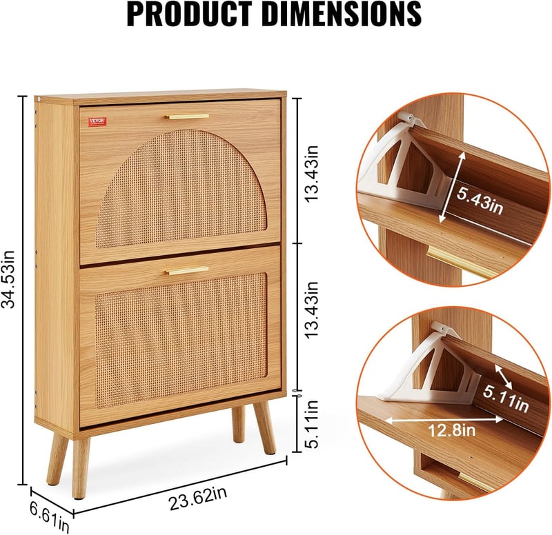 Entryway Shoe Storage Cabinet with Rattan Doors and 2 Drawers