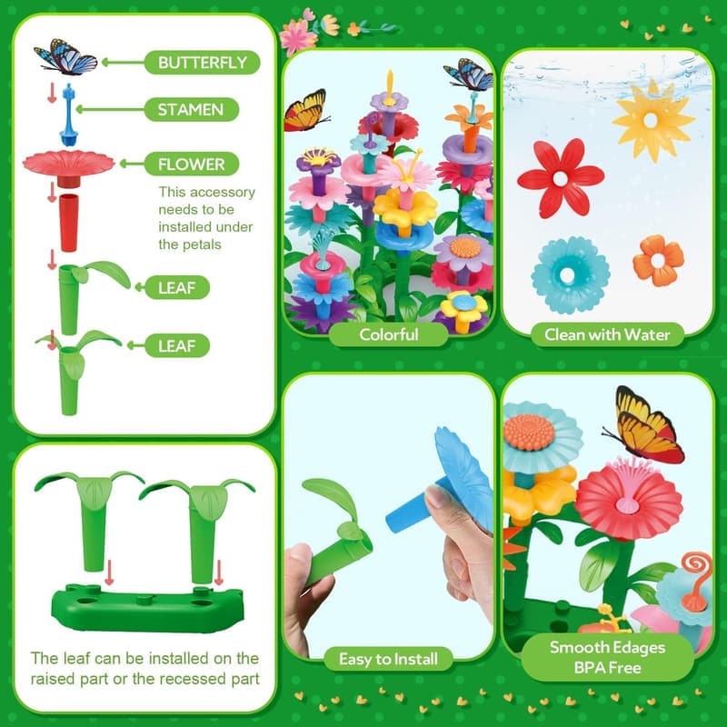 STEM Flower Garden Building Toys for Kids Age 3-7 (148 PCS)