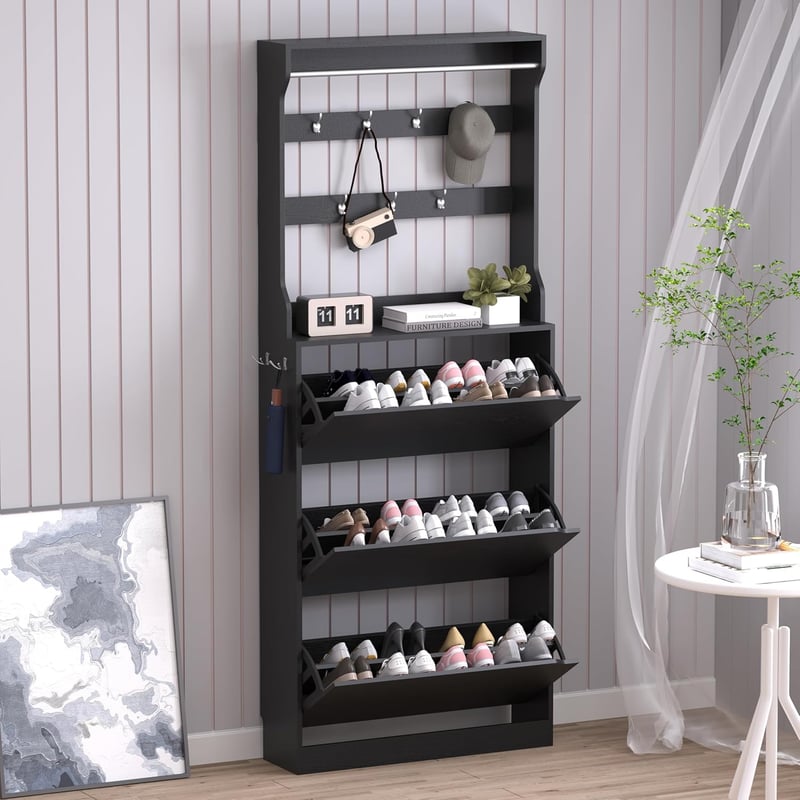 Narrow 2-in-1 Shoe Cabinet & Coat Rack for Entryway