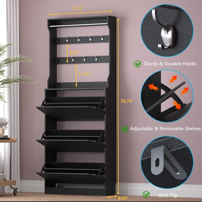 Narrow 2-in-1 Shoe Cabinet & Coat Rack for Entryway