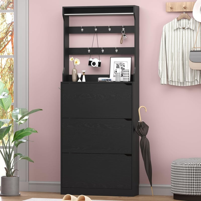 Narrow 2-in-1 Shoe Cabinet & Coat Rack for Entryway