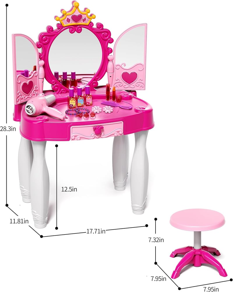 Kids Makeup Vanity Set with Mirror, Lights & Music for Toddlers