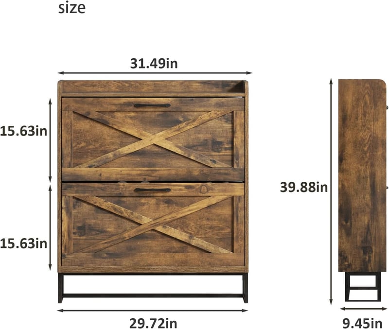 Rustic Brown Shoe Storage Cabinet with 2 Flip Drawers