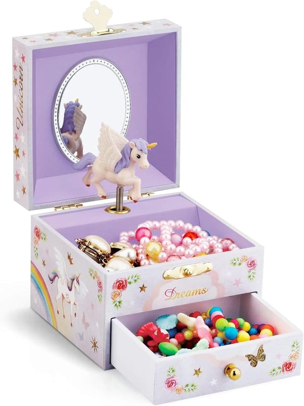 Unicorn-Themed Kids Musical Jewelry Box with Drawer and Set