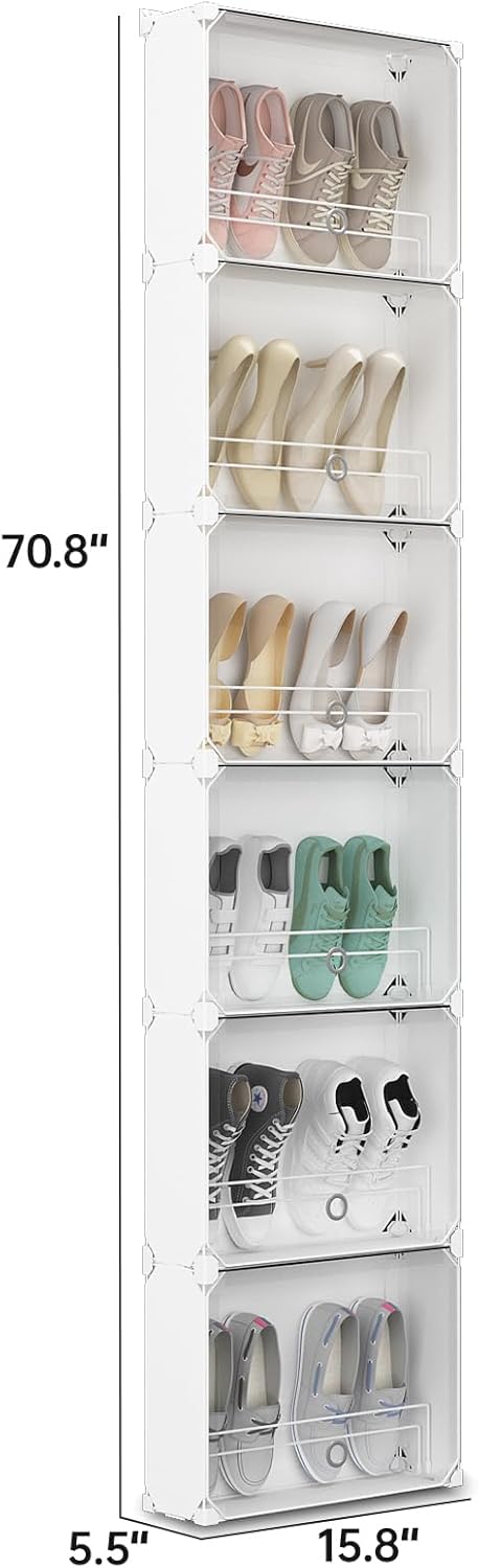 6-Tier Slim Shoe Storage Rack for Small Spaces - White