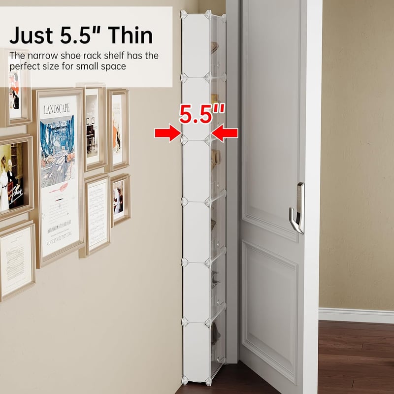 6-Tier Slim Shoe Storage Rack for Small Spaces - White