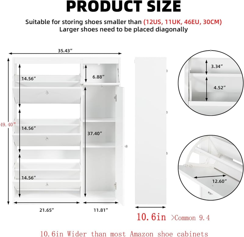 Modern White Shoe Cabinet for Entryway - Hidden Organizer for All Sizes