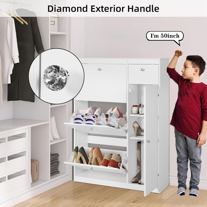 Modern White Shoe Cabinet for Entryway - Hidden Organizer for All Sizes