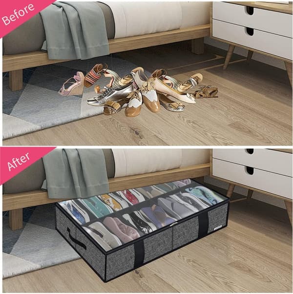 Underbed Shoe Storage Bags - 2 Pack, Collapsible, Black