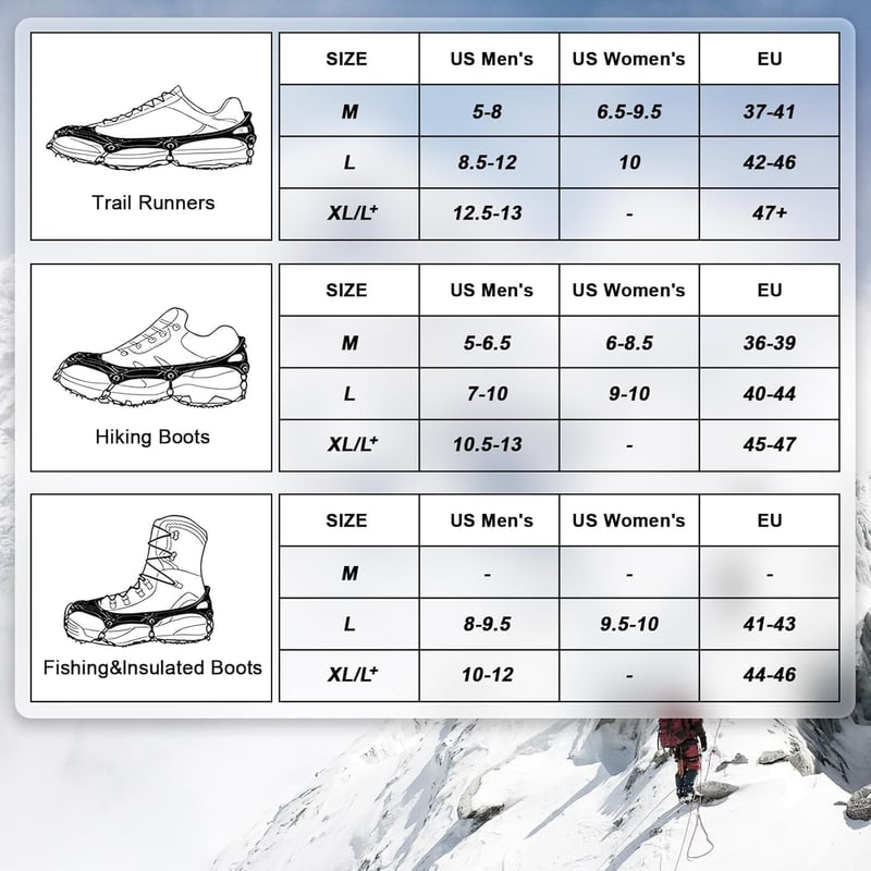 19-Spike Stainless Steel Ice Cleats for Hiking and Climbing