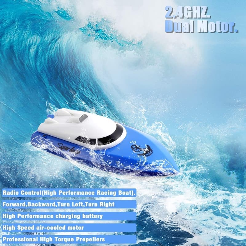 High-Speed RC Boat with Rechargeable Battery for Kids