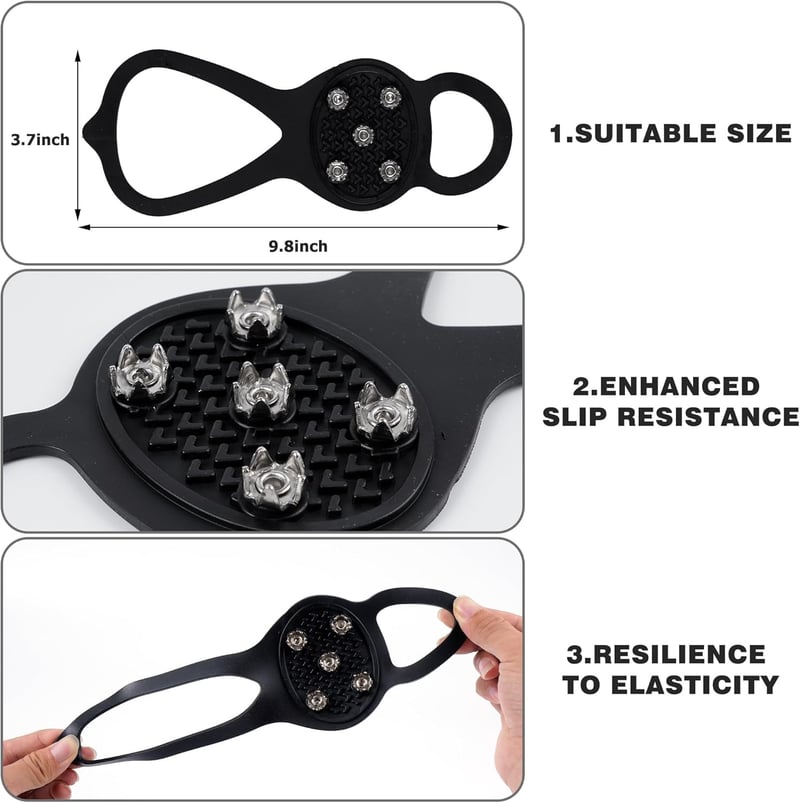 Non-Slip Ice Traction Cleats with 5 Steel Studs for Shoes