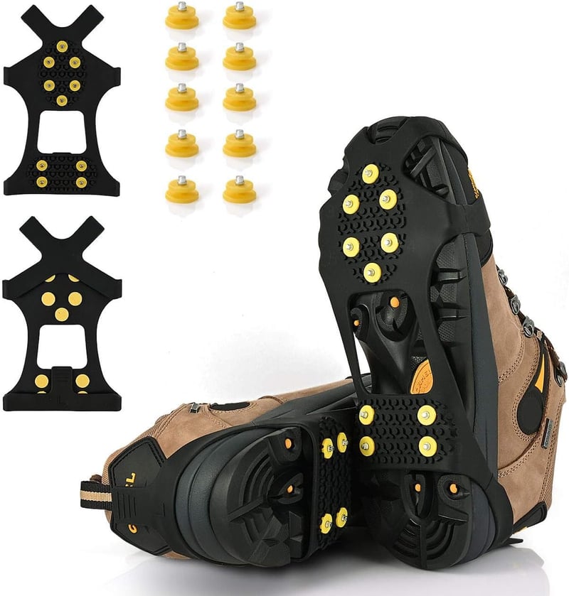 Non-Slip Ice Cleats with 10 Steel Studs and Extra Replacements