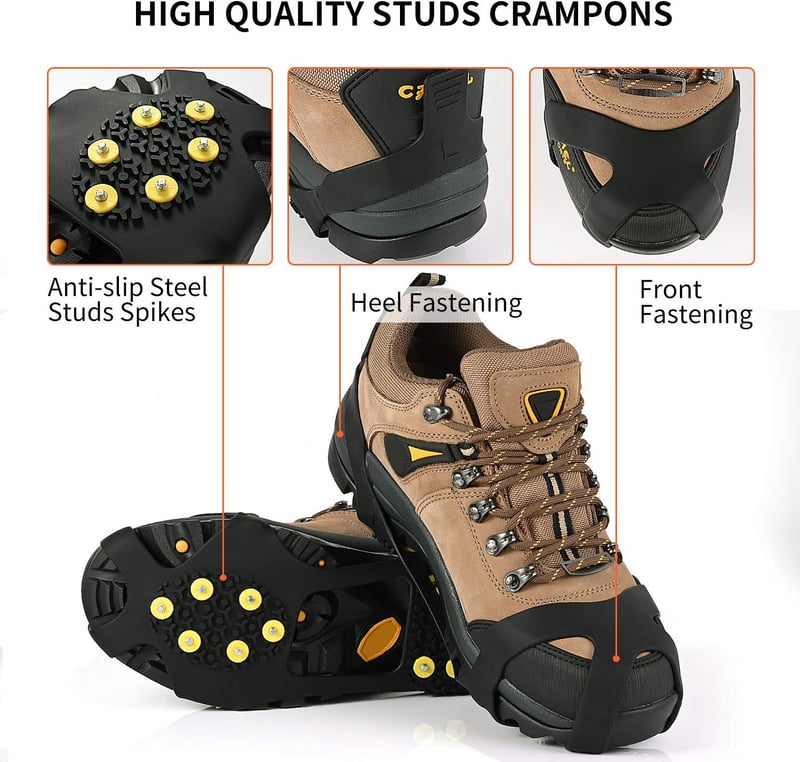 Non-Slip Ice Cleats with 10 Steel Studs and Extra Replacements