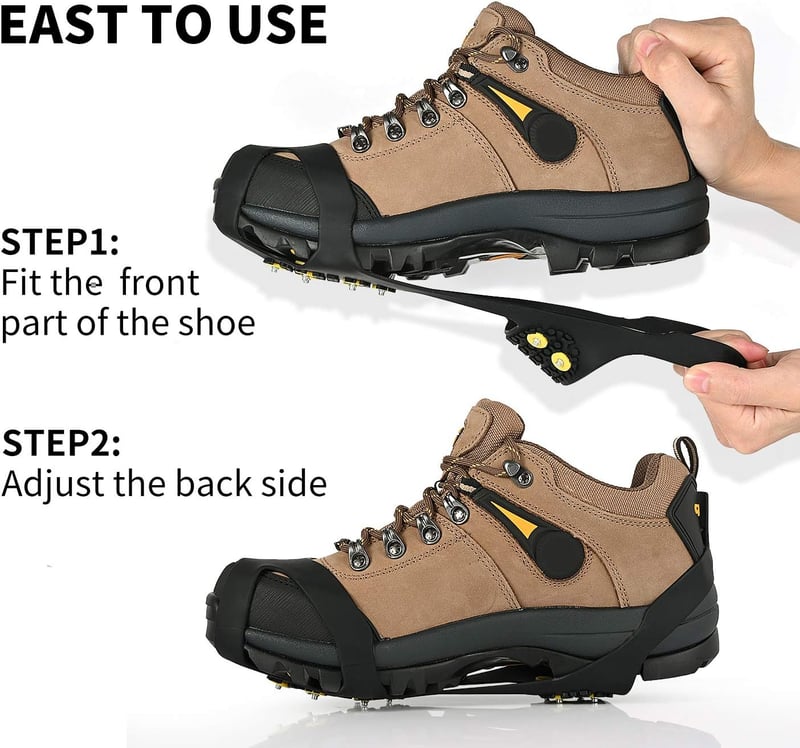 Non-Slip Ice Cleats with 10 Steel Studs and Extra Replacements