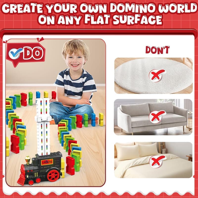 Automated Domino Train Set with 120 Blocks for Toddlers Age 3-4