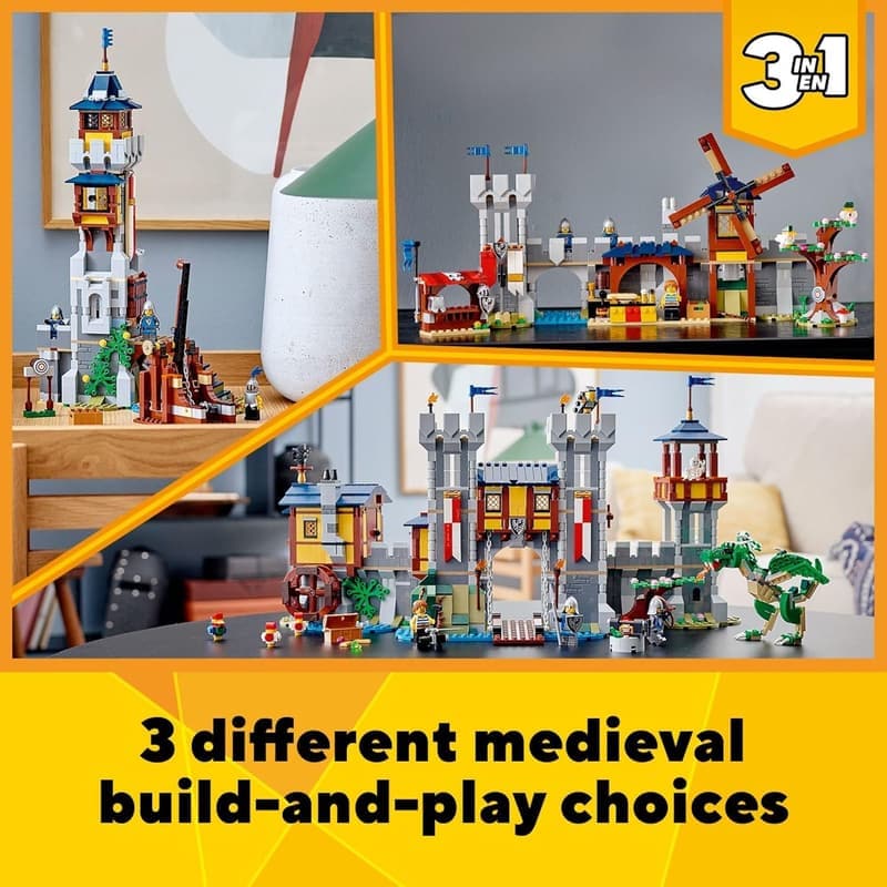LEGO Creator 3-in-1 Medieval Castle Toy Set with Minifigures