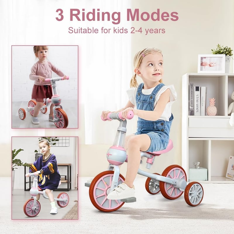 Kids 3-in-1 Tricycle with Adjustable Seat & Training Wheels