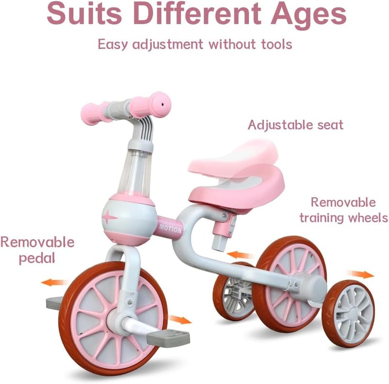 Kids 3-in-1 Tricycle with Adjustable Seat & Training Wheels