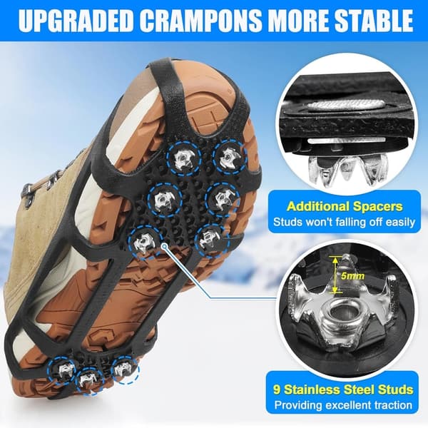 Ice Snow Traction Cleats for Shoes - 9-Point Non-Slip Grippers