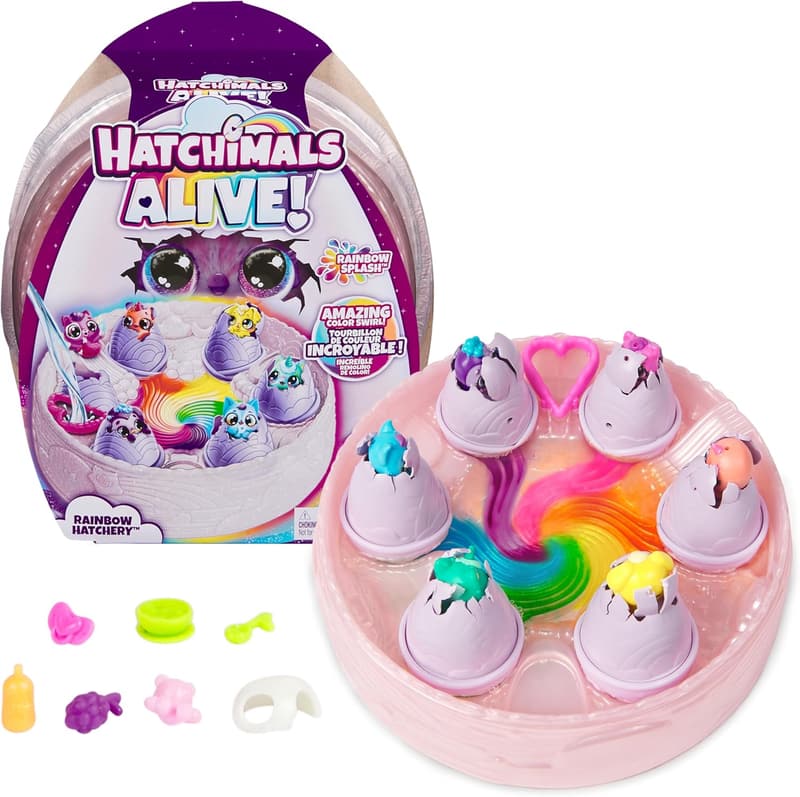 Hatchimals Alive Rainbow Hatchery Playset with 6 Color Reveal Eggs