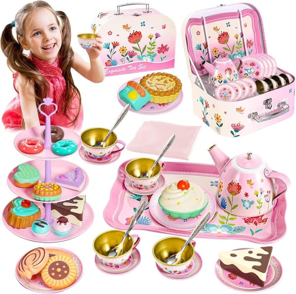 Princess Tea Set Toy for Girls, 43PCS Flower Design