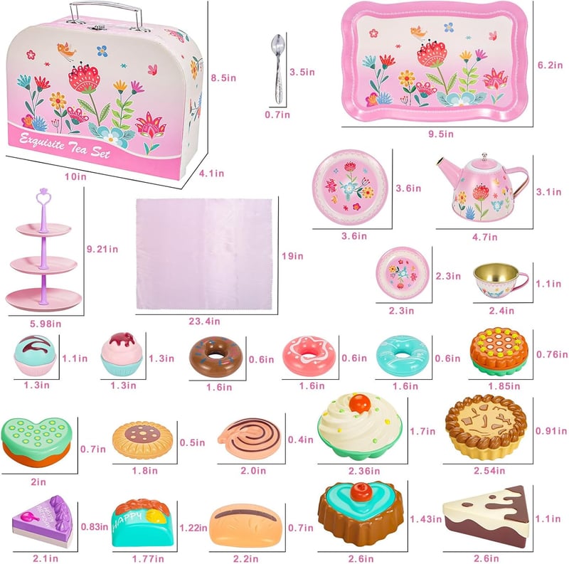 Princess Tea Set Toy for Girls, 43PCS Flower Design