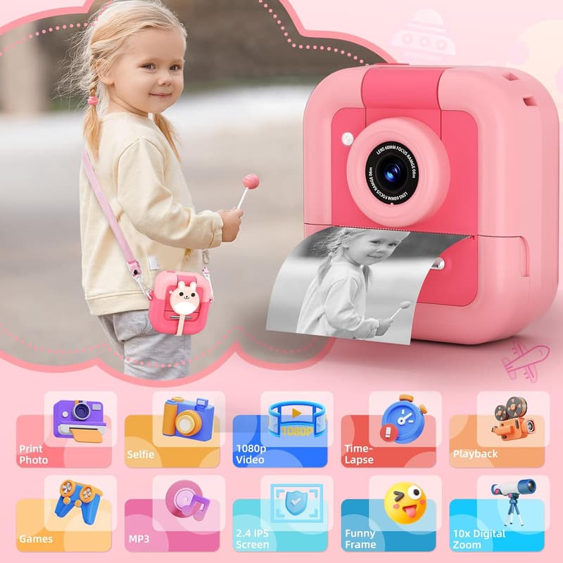 Kids' Instant Print Selfie Camera - Christmas Gift for Ages 3-12