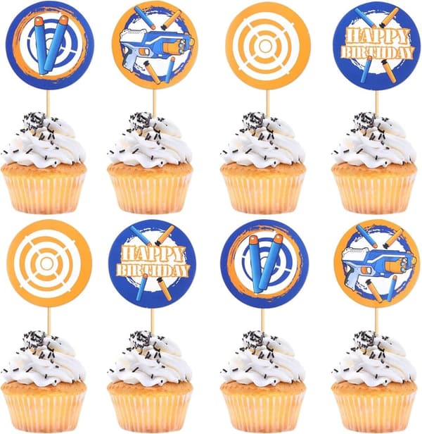Dart War Birthday Cupcake Toppers - 24 Pack Kids Party Decor