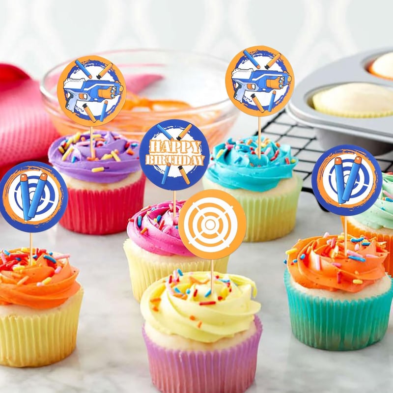 Dart War Birthday Cupcake Toppers - 24 Pack Kids Party Decor