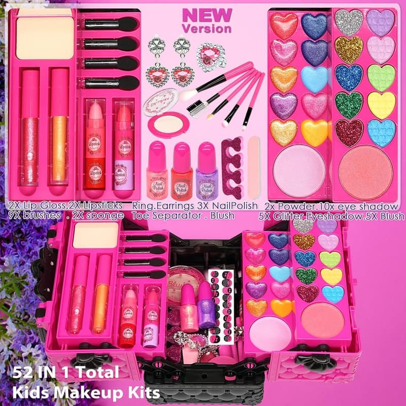 Kids Makeup Kit - 52 PCS Safe & Washable, Age 4-12
